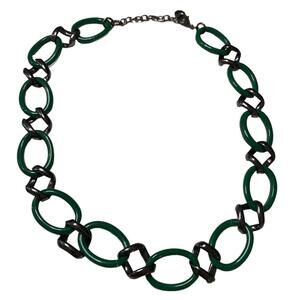 Talbots Chain Link Necklace Green & Gun Metal